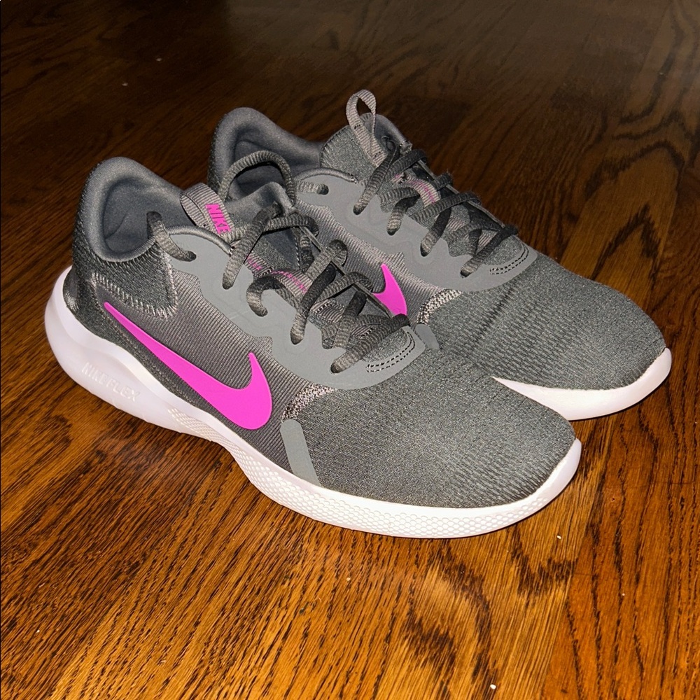 Nike Gray Trainers with Pink Swoosh